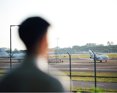 private jet landing on runway